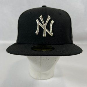 New Era 59FIFTY NY YANKEES FITTED HAT Black Silver 1999 WORLD SERIES 7 1/4" NWT